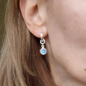 Elegant Round Silver 925 Earrings "Intuition" with High Grade White-Blue AAA grade Moonstone